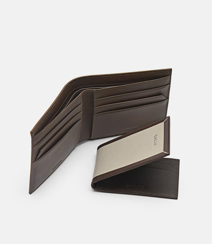 Leather Bi-Fold Wallet with Insert - Taupe
