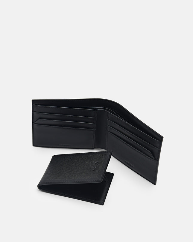 Leather Bi-Fold Wallet with Insert - Black