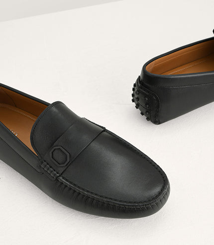 Embossed Leather Moccasins with Octagon Hardware