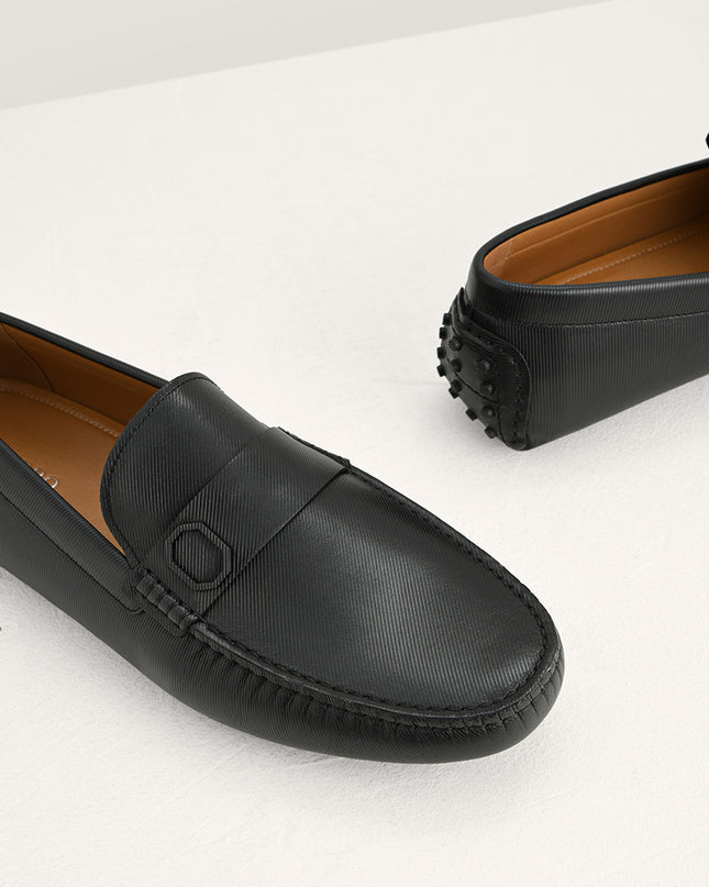 Embossed Leather Moccasins with Octagon Hardware