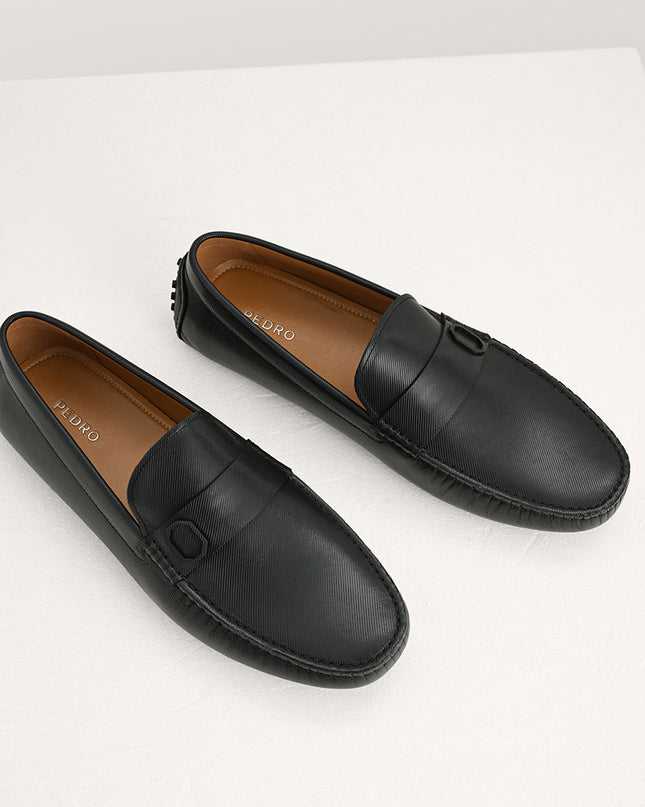 Embossed Leather Moccasins with Octagon Hardware