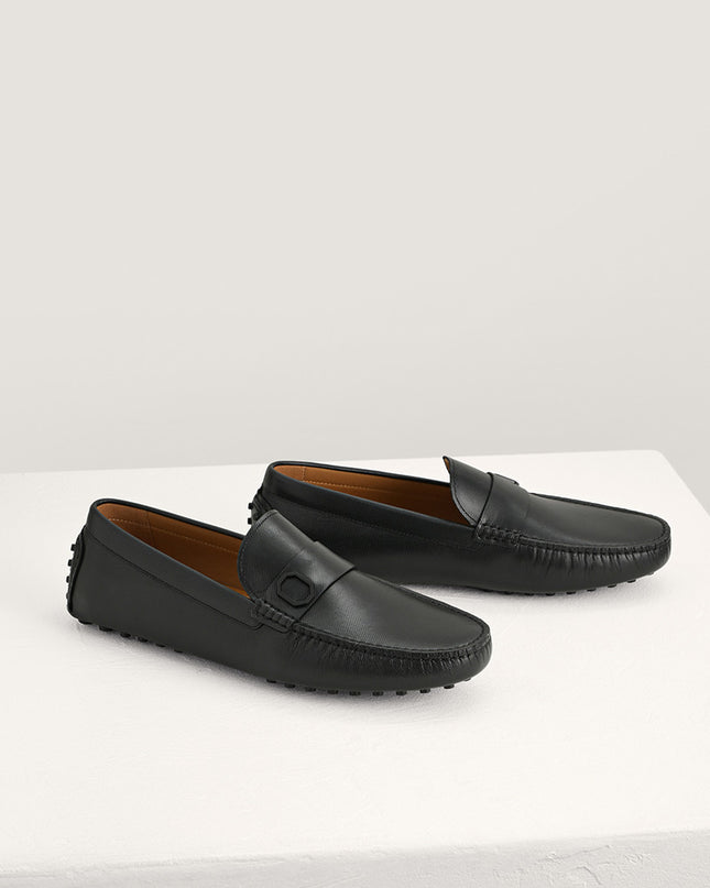 Embossed Leather Moccasins with Octagon Hardware