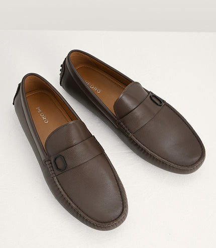 Embossed Leather Moccasins with Octagon Hardware