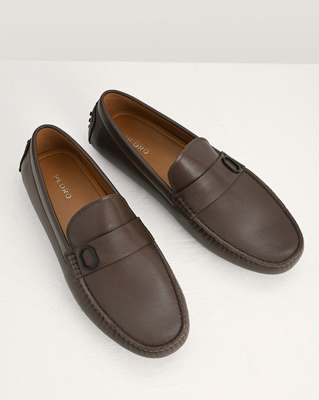 Embossed Leather Moccasins with Octagon Hardware