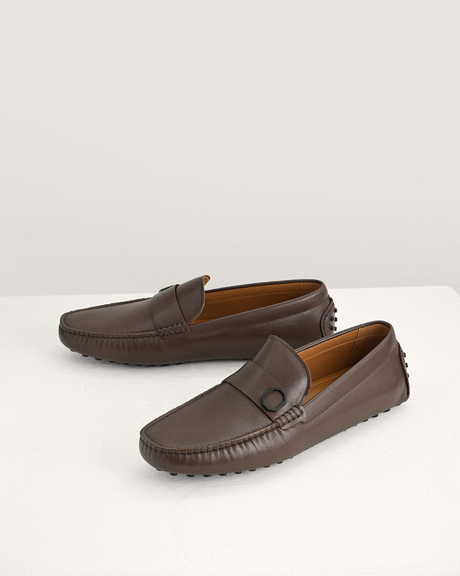 Embossed Leather Moccasins with Octagon Hardware