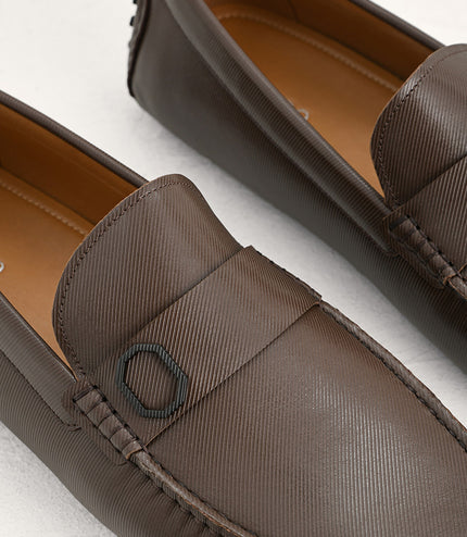 Embossed Leather Moccasins with Octagon Hardware