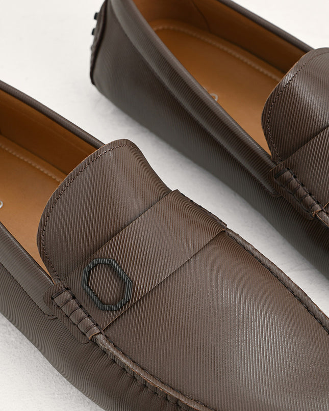 Embossed Leather Moccasins with Octagon Hardware
