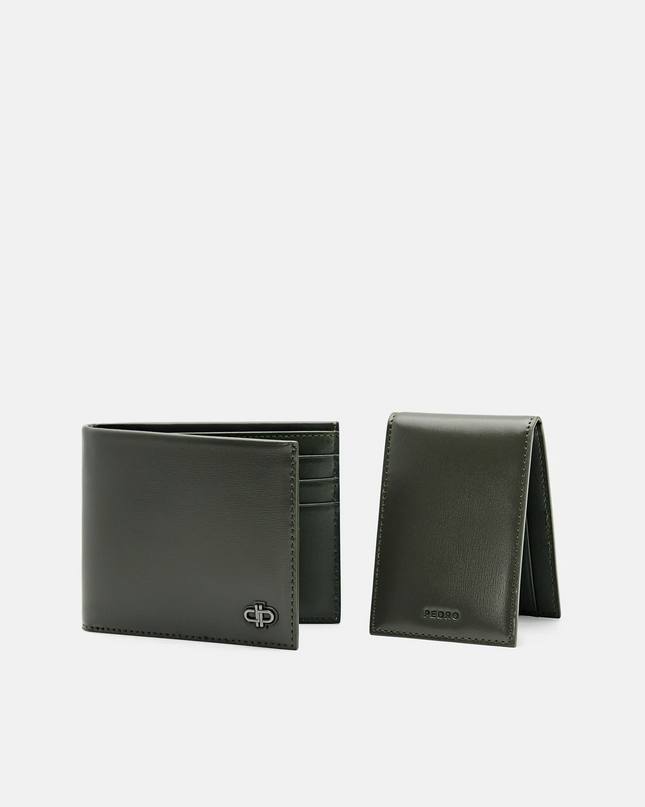PEDRO Icon Leather Bi-Fold Wallet with Insert - Military Green