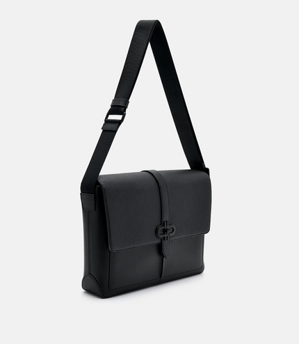 PEDRO Icon Leather Messenger Bag - Black