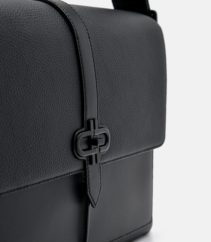 PEDRO Icon Leather Messenger Bag - Black