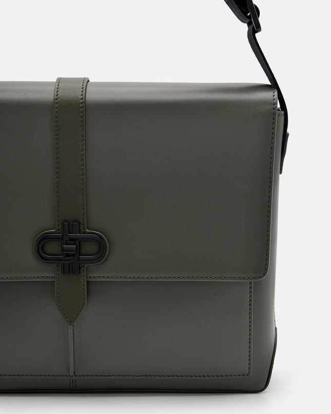 PEDRO Icon Leather Messenger Bag - Military Green