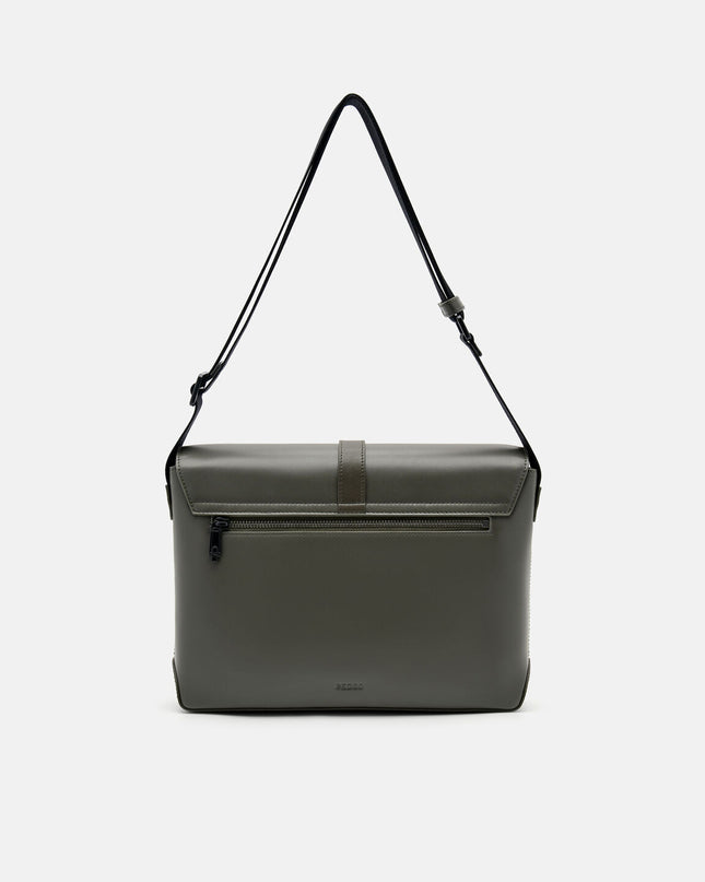 PEDRO Icon Leather Messenger Bag - Military Green