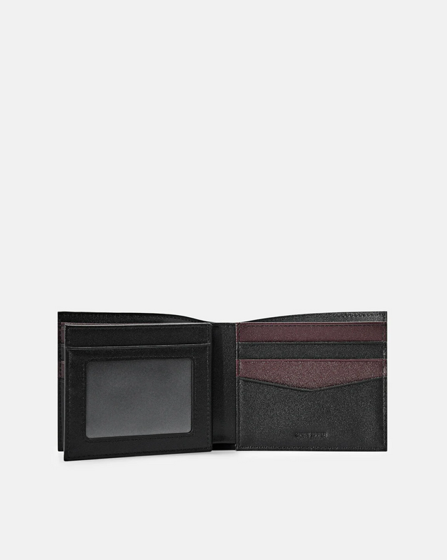 Embossed Leather Bi-Fold Flip Wallet - Black