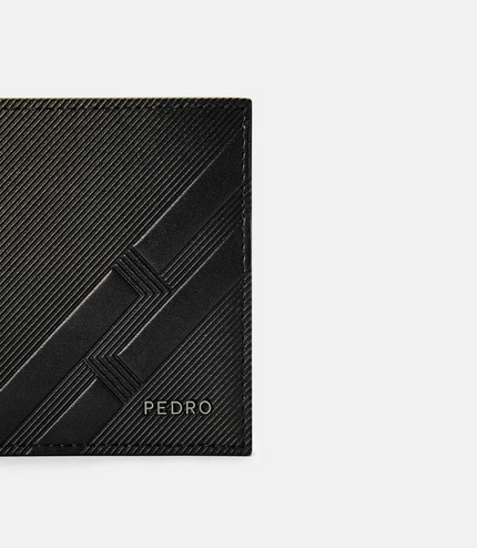 Embossed Leather Bi-Fold Flip Wallet - Black