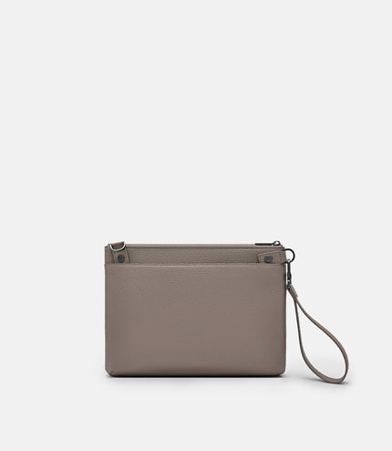 Two-Way Leather Clutch Bag - Taupe