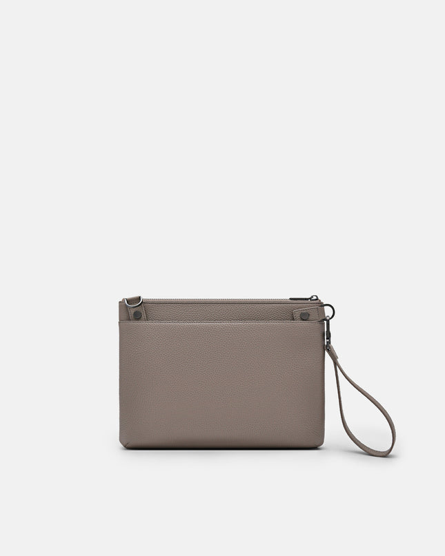 Two-Way Leather Clutch Bag - Taupe