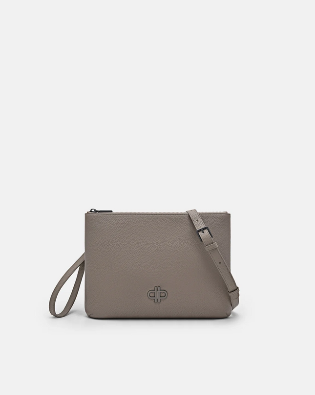 Two-Way Leather Clutch Bag - Taupe
