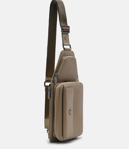 Leather Crossbody Pouch - Taupe