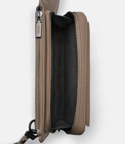 Leather Crossbody Pouch - Taupe