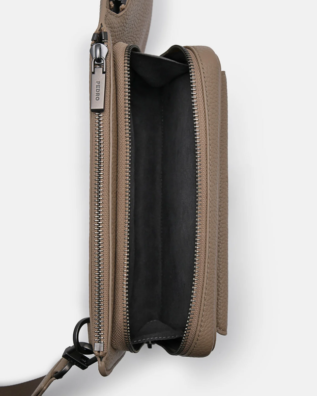Leather Crossbody Pouch - Taupe
