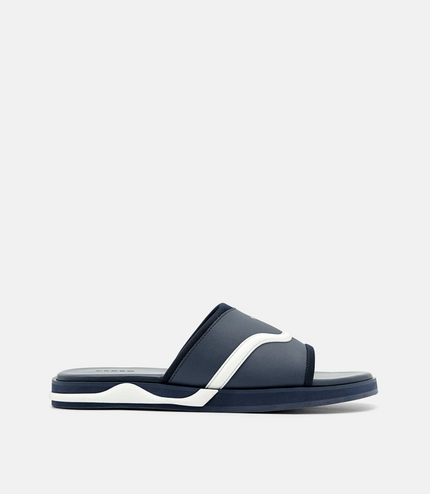 Embossed Slide Sandals - Navy