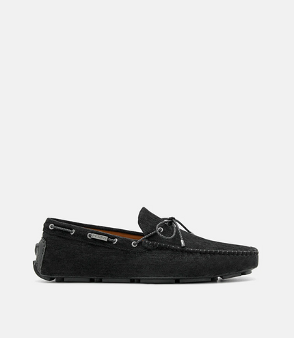 Corduroy Bow Driving Shoes - Black