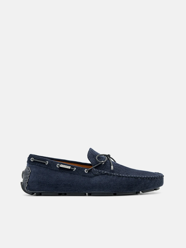 Corduroy Bow Driving Shoes - Navy