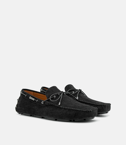 Corduroy Bow Driving Shoes - Black
