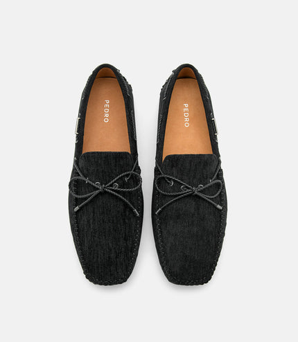 Corduroy Bow Driving Shoes - Black