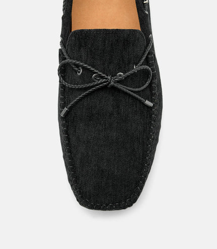 Corduroy Bow Driving Shoes - Black