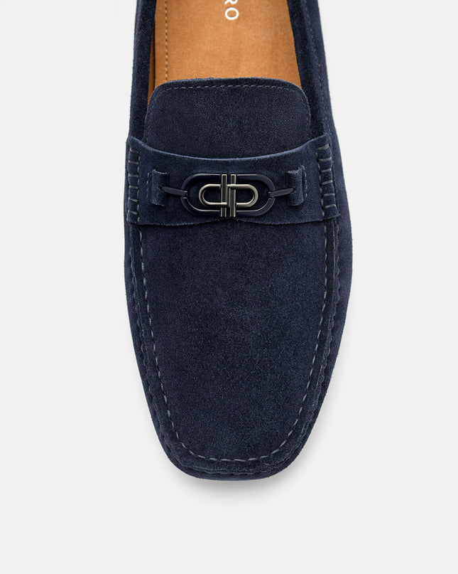 PEDRO Icon Suede Horsebit Driving Shoes - Navy
