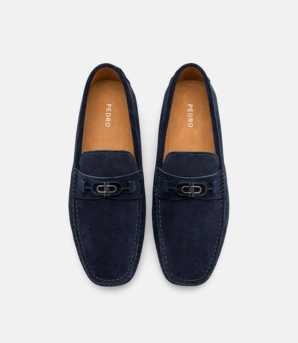 PEDRO Icon Suede Horsebit Driving Shoes - Navy