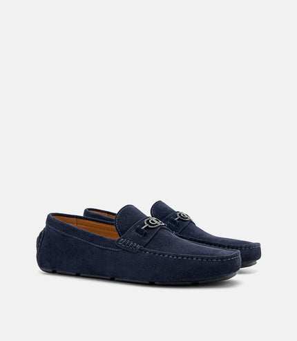 PEDRO Icon Suede Horsebit Driving Shoes - Navy