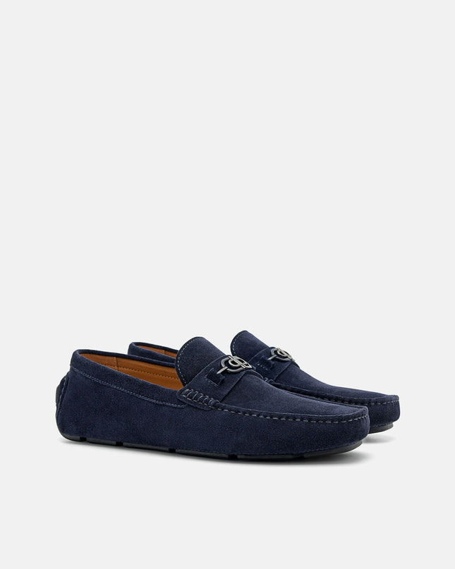 PEDRO Icon Suede Horsebit Driving Shoes - Navy