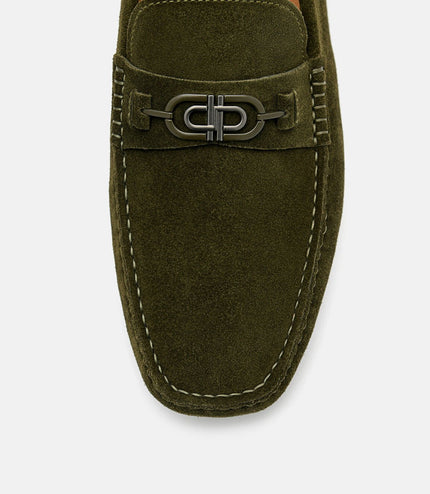 PEDRO Icon Suede Horsebit Driving Shoes - Military Green