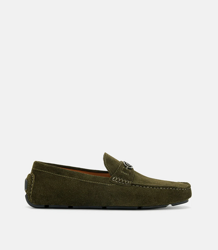 PEDRO Icon Suede Horsebit Driving Shoes - Military Green