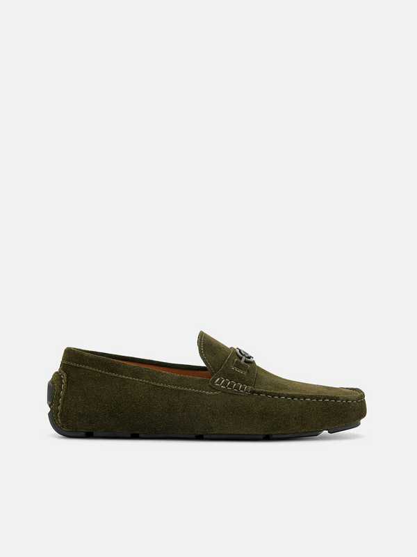 PEDRO Icon Suede Horsebit Driving Shoes - Military Green