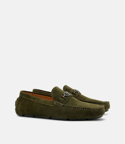 PEDRO Icon Suede Horsebit Driving Shoes - Military Green
