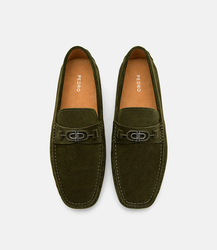 PEDRO Icon Suede Horsebit Driving Shoes - Military Green