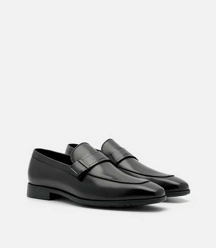 Altitude Lightweight Leather Penny Loafers - Black