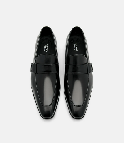 Altitude Lightweight Leather Penny Loafers - Black