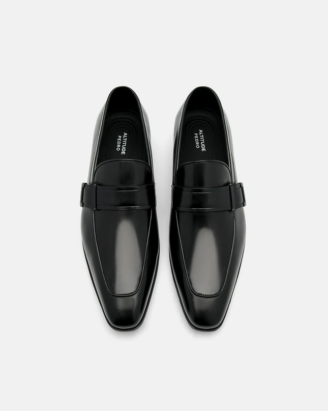 Altitude Lightweight Leather Penny Loafers - Black