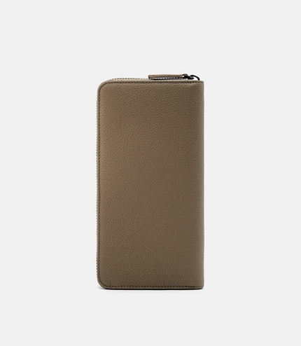 Embossed Leather Long Wallet - Taupe