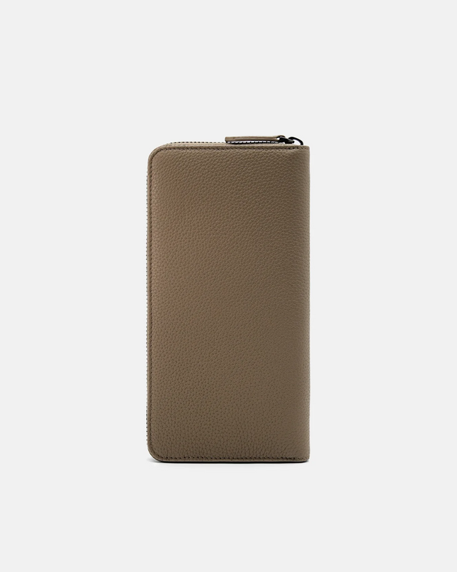 Embossed Leather Long Wallet - Taupe