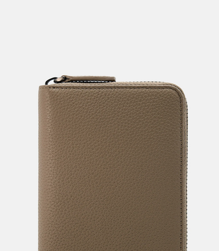 Embossed Leather Long Wallet - Taupe