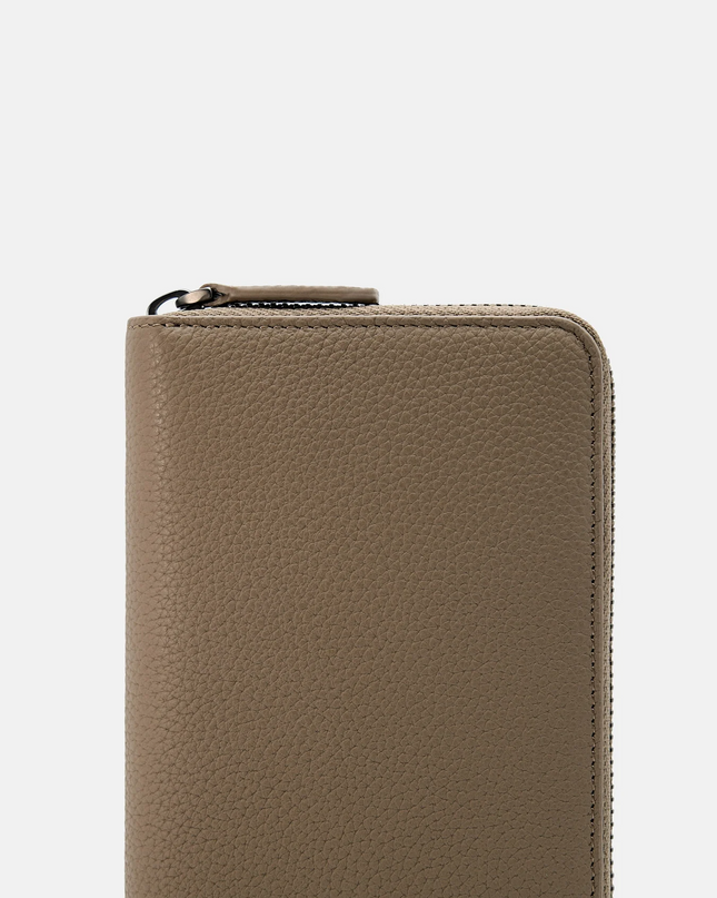 Embossed Leather Long Wallet - Taupe