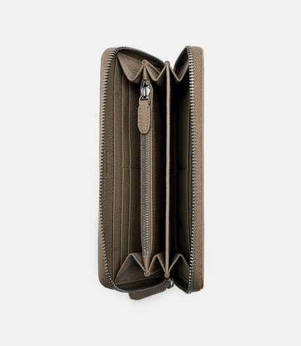 Embossed Leather Long Wallet - Taupe