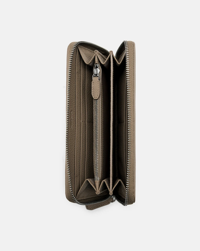 Embossed Leather Long Wallet - Taupe