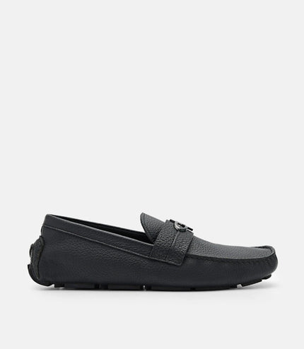 PEDRO Icon Croc-Embossed Leather Driving Shoes - Black