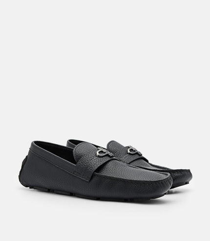 PEDRO Icon Croc-Embossed Leather Driving Shoes - Black